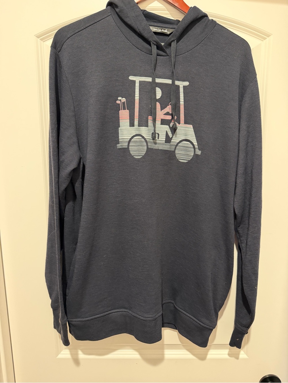 TravisMathew Navy Hooded Pullover with Golf Cart Graphic